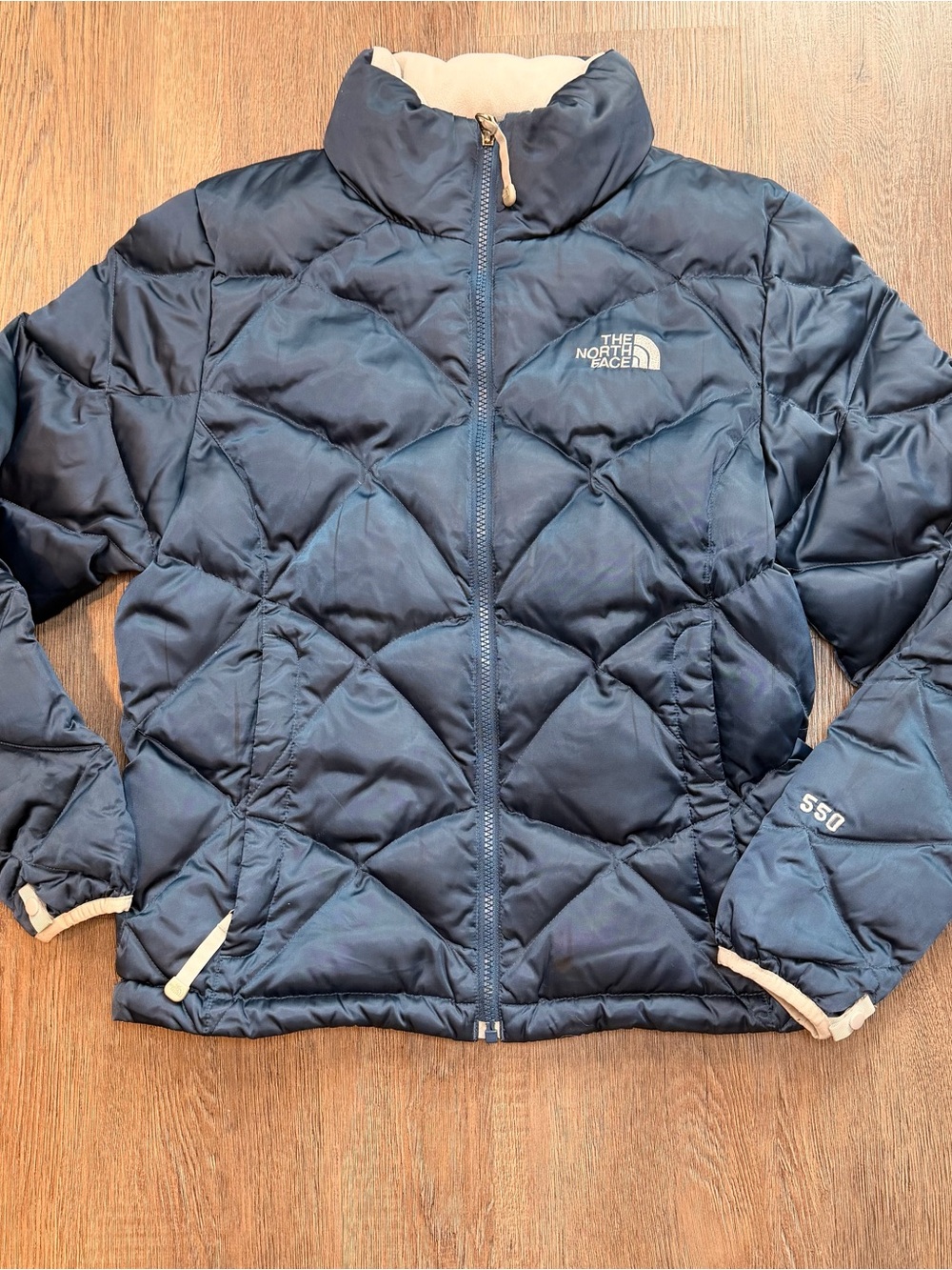 The North Face Womens Small Navy Blue
550 Down Puffer Jacket Quilted Coat winter